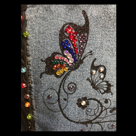 Crystal Butterfly Denim Vest - Picture 4 of 12